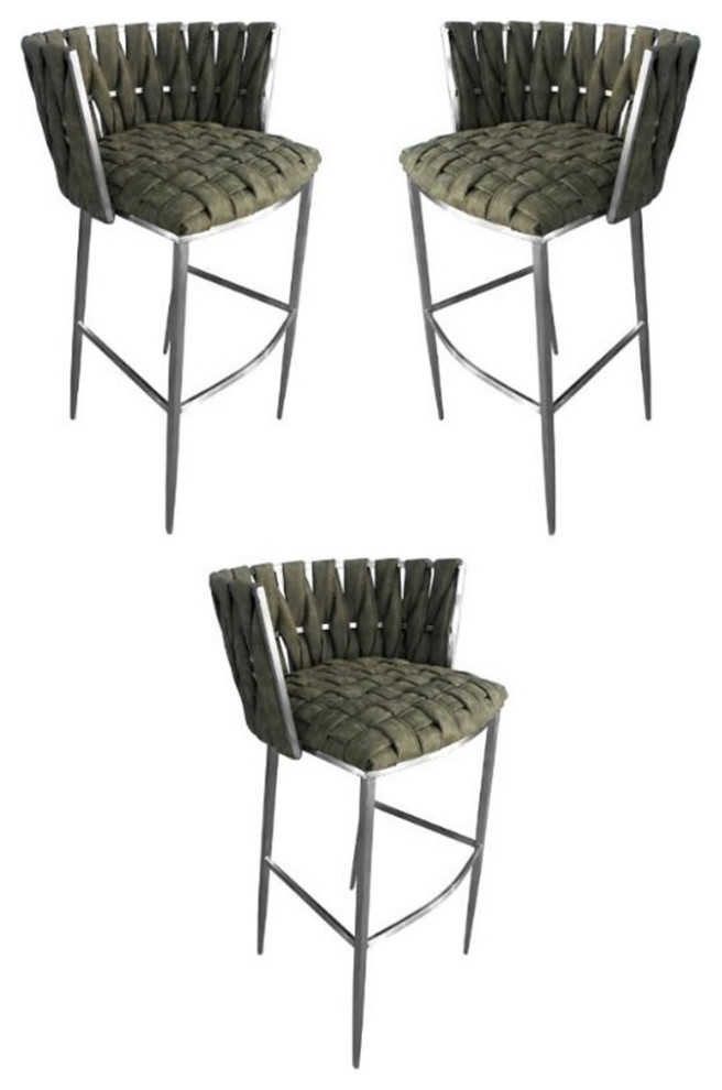 Home Square 26" Stainless Steel Counter Stool in Jade Green Set of 3