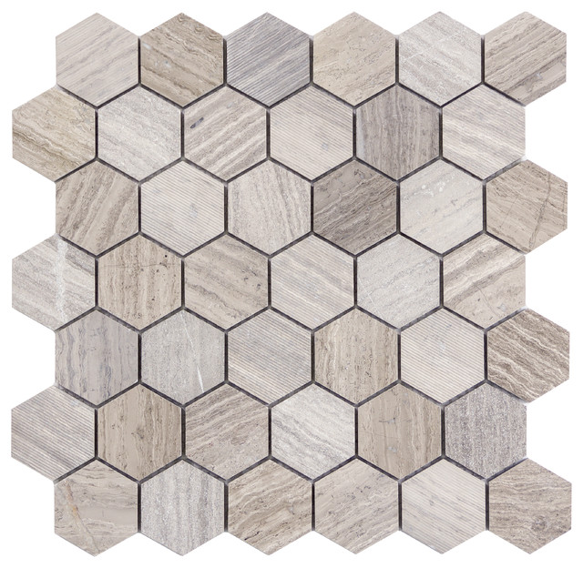Marble Gray 12"x12" Limestone Mosaic Tile, Set of 10 Traditional