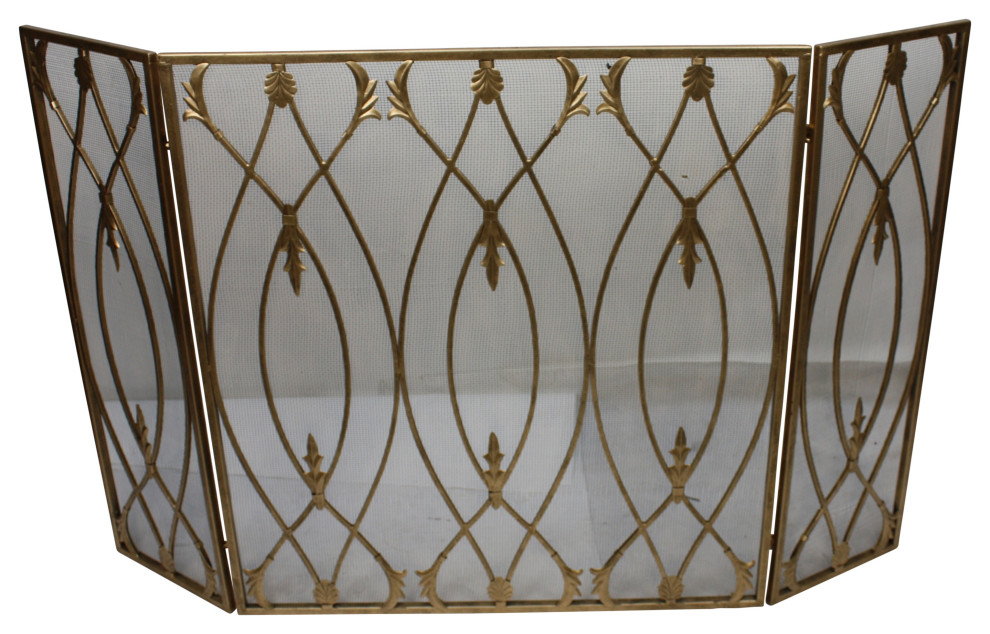 Three Panel Gold Fireplace Screen Traditional Fireplace Screens