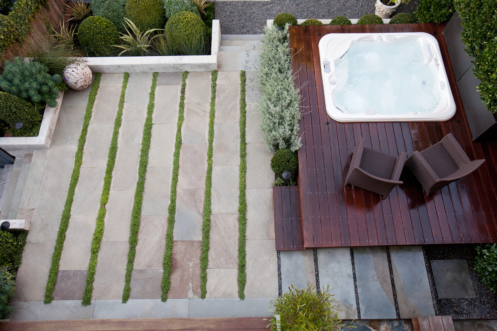 This is an example of a modern backyard garden in San Francisco.