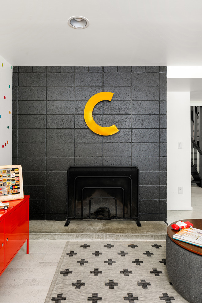 Inspiration for a midcentury kids' playroom in Seattle with cork floors.