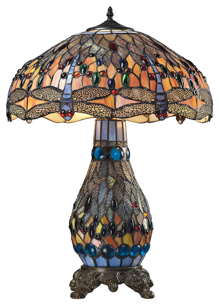 Dark Bronze Dragonfly 3 Light Table Lamp Traditional Table Lamps by PLFixtures