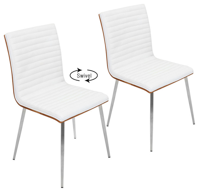 LumiSource Mason Dining Chair With Swivel, White PU Leather, Set of 2