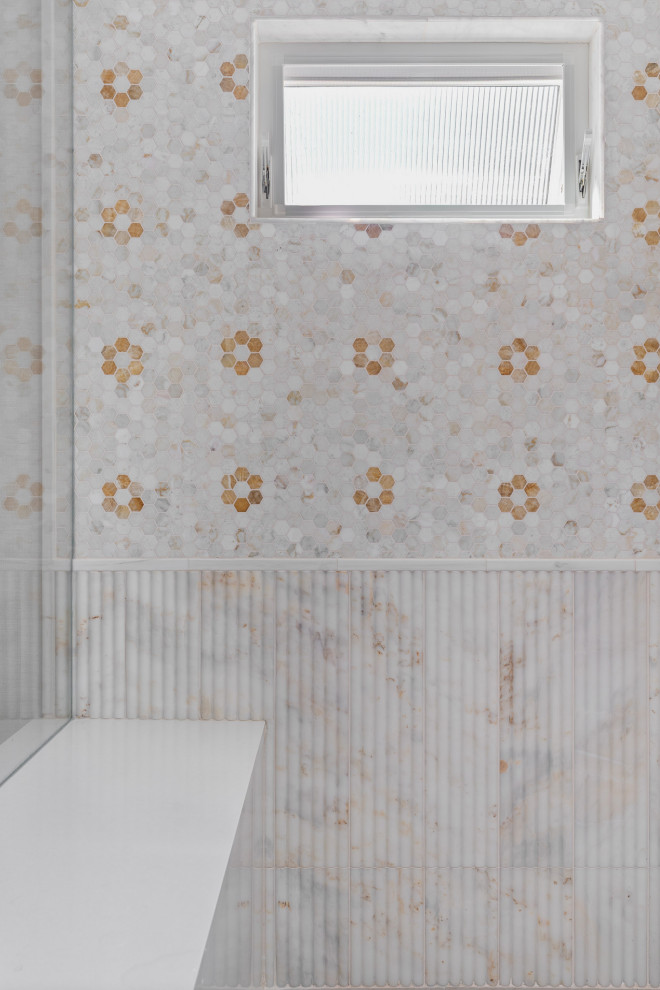 Floral Mosaic Tile Shower Wall