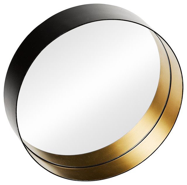 Round Brass Wall Mirror, Black and Gold, 50 cm