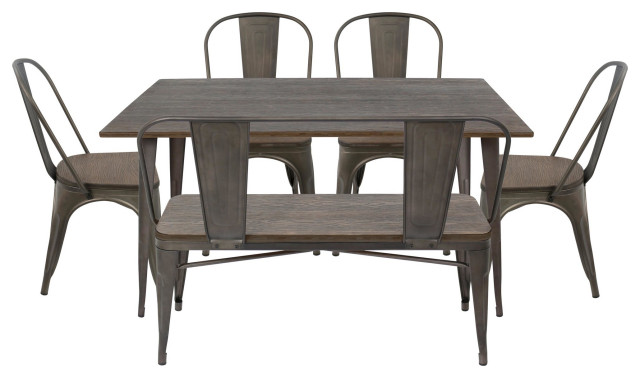 Oregon 6-Piece Industrial-Farmhouse Dining Set, Antique/Espresso ...