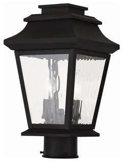 Black Livex Lighting 2603-04 Outdoor Post with Clear Water Glass Shades