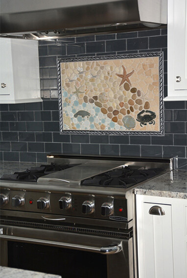 Inspiration for a mid-sized transitional eat-in kitchen remodel in Wilmington with recessed-panel cabinets, white cabinets, granite countertops, black backsplash, ceramic backsplash and stainless steel appliances