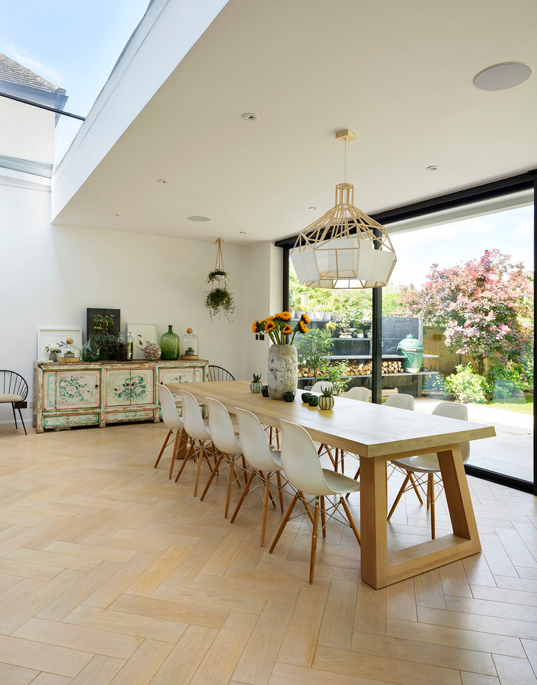 Large contemporary open plan dining in Other.