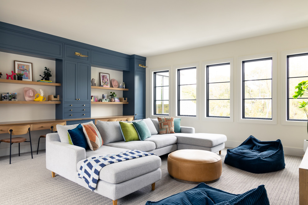 Example of a transitional family room design in Dallas