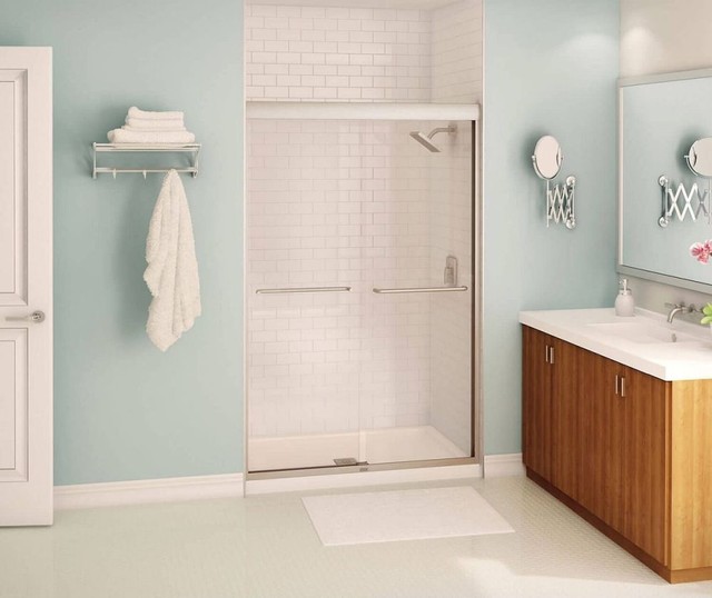 Maax Kameleon Semi Frameless Shower Door With Clear Glass Brushed Nickel