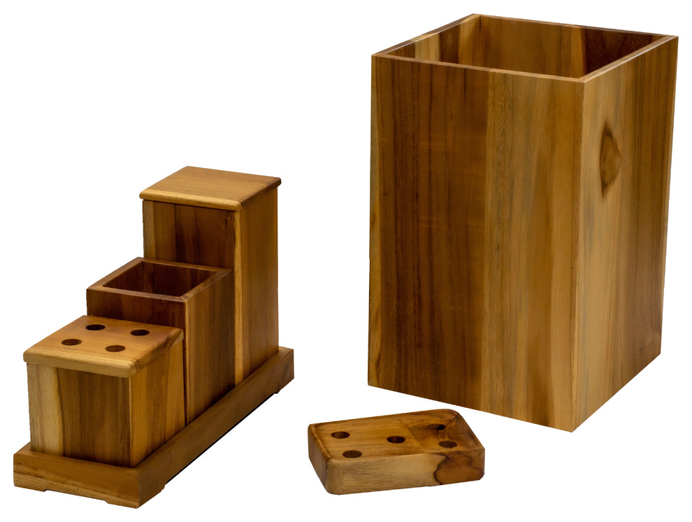 EcoDecors Eleganto Teak Bathroom Amenities Set Transitional