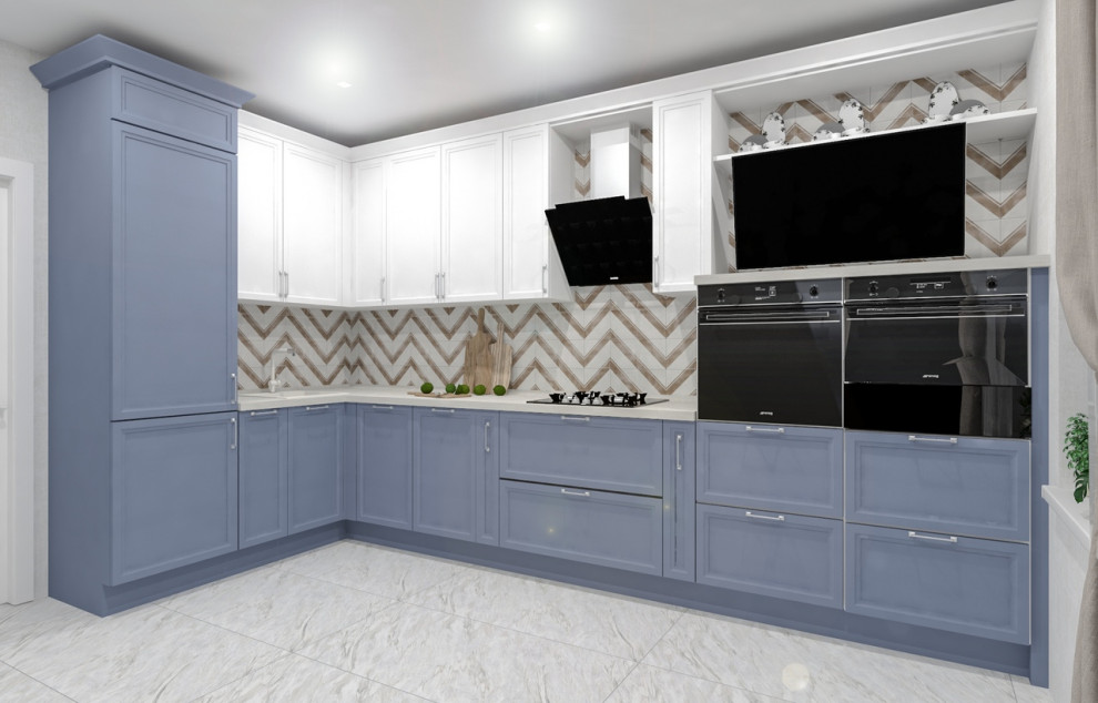 Бело-синяя кухня.