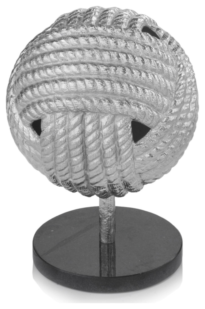 8"x8"x10.5" Rough Silver Black Rope Ball Sculpture Beach Style