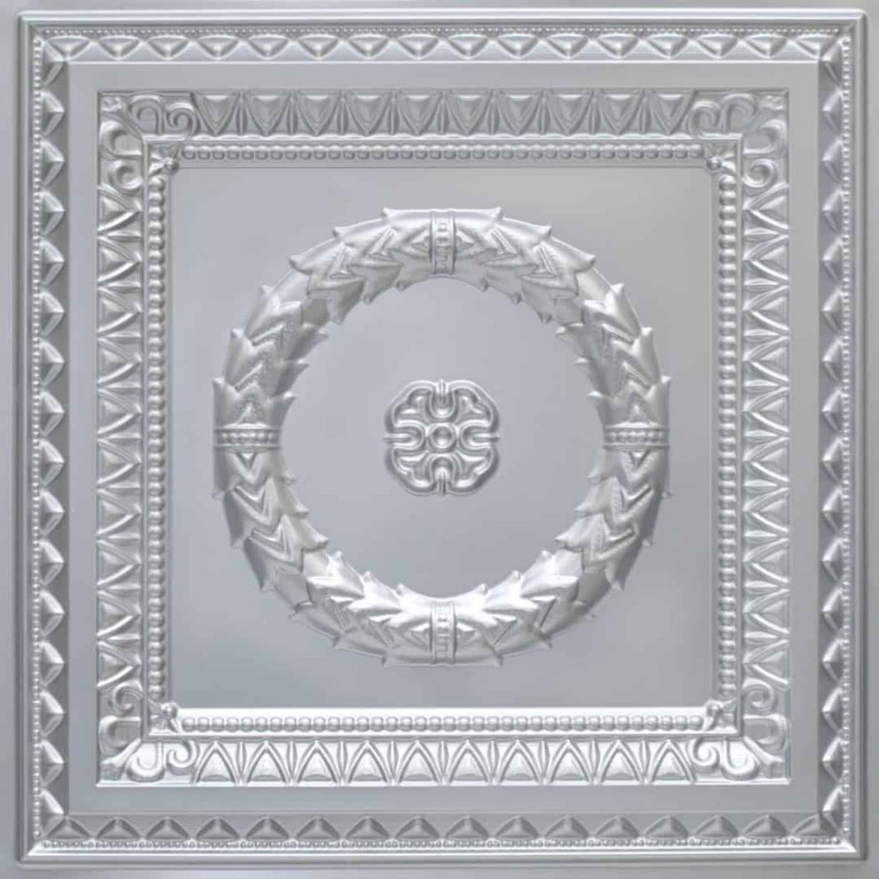 Laurel Wreath PVC 2' x 2' Faux Tin Ceiling Tile, Pack of 10, Silver