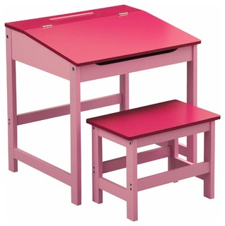 Childrens Desk Set With Pink Finish Table With Raised Shelf