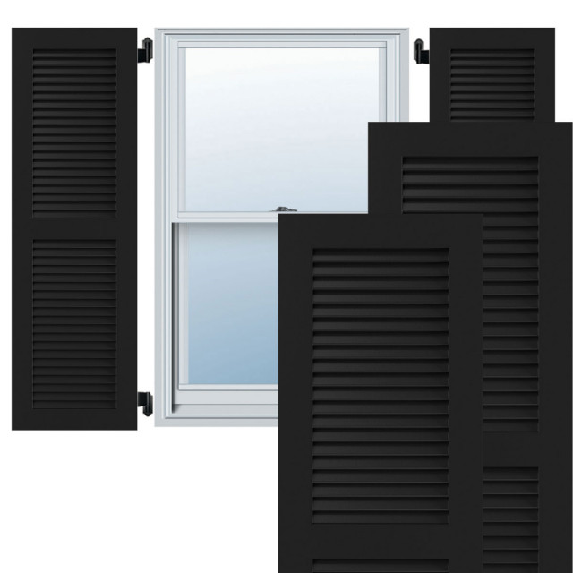 15" x 62" Exterior Composite Wood Louvered Shutters, Black 15" x 62" Exterior Composite Wood Louvered Shutters, Black