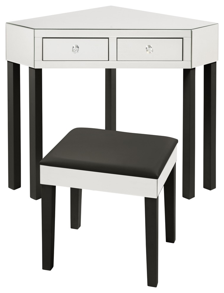 Venecia Mirrored 2 Drawer Vanity Table With Stool Set Venecia Mirrored 2 Drawer Vanity Table