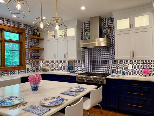 Blue and White Delightful Kitchen Remodel transitional-kitchen