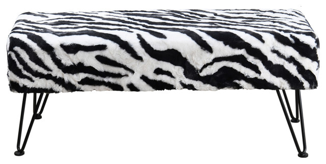 Zebra Faux Fur Bench, 46''x16''x17''