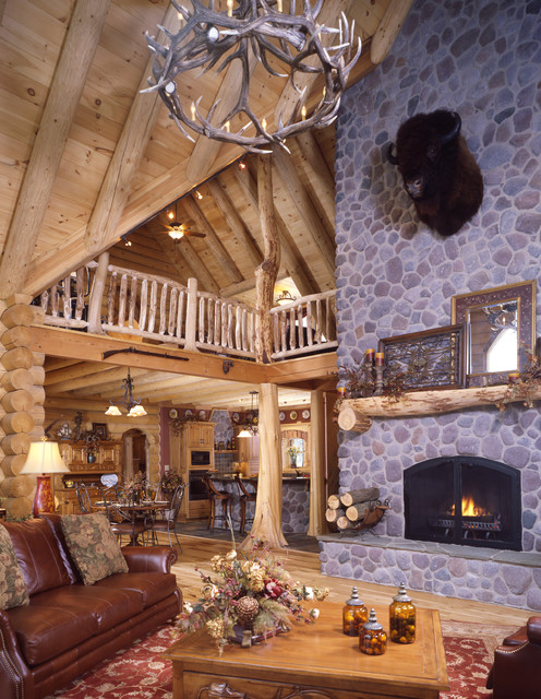 Columbia Station Rustic Log Home - Rustic - Living Room - Cleveland ...