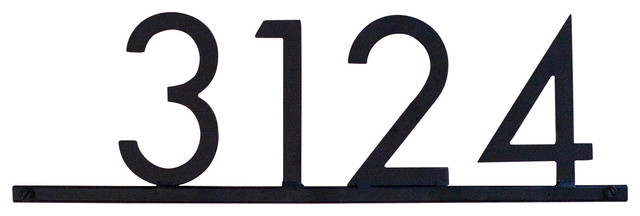 Modern Asymmetrical Steel Address Plaque, Black, Four Numbers