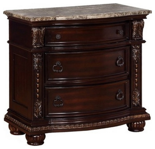 Wooden Nightstand with Three Spacious Drawers and Bun Feet in Brown