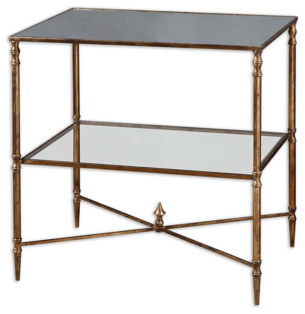 Uttermost Henzler Mirrored Glass Lamp Table Traditional Side Tables