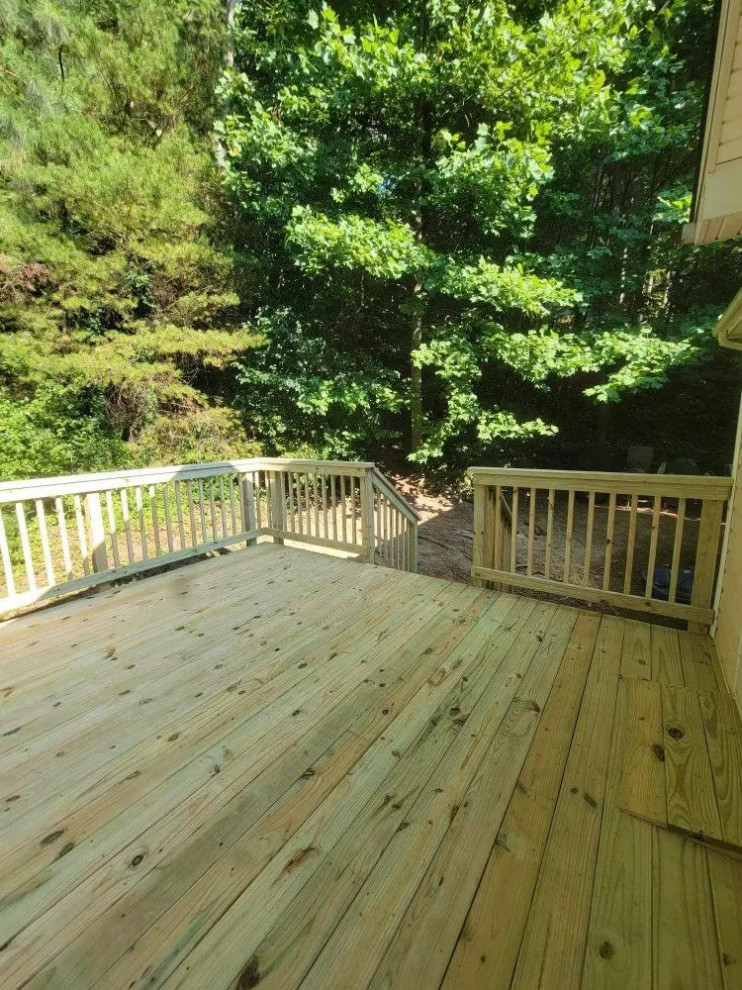 New wooden deck overlooking trees