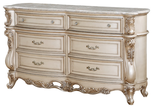 Acme Traditional Gorsedd Dresser With Marble And Antique White