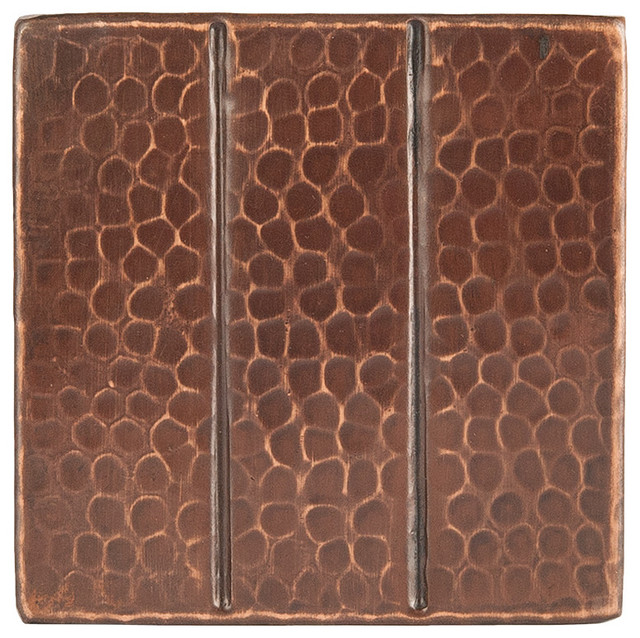 4"x4" Hammered Copper Tile With Linear Design, Single Tile