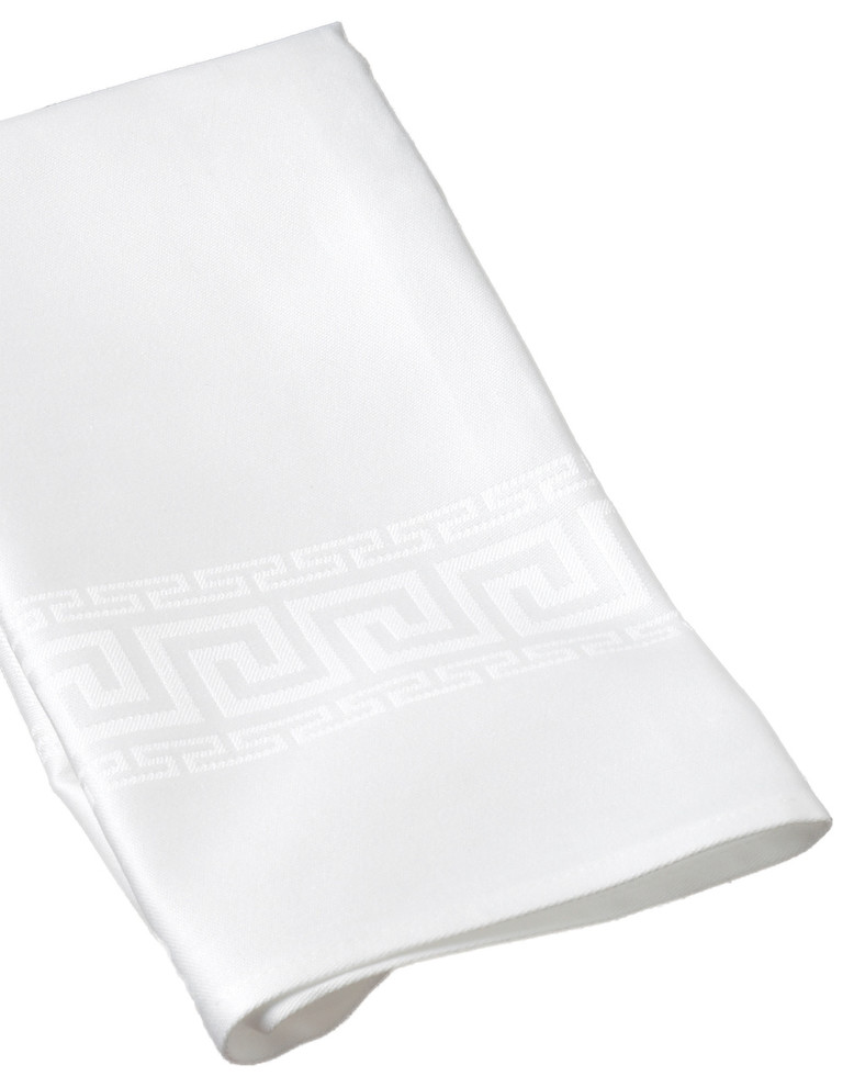 Elegant Greek Key Design Damask Napkins, Set of 4, White