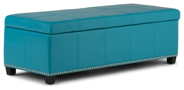 Simpli Home Kingsley Storage Bench In Mediterranean Blue