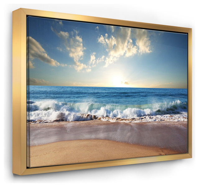 Designart - Sea Sunset - Seascape Photography Framed Canvas Art Print ...