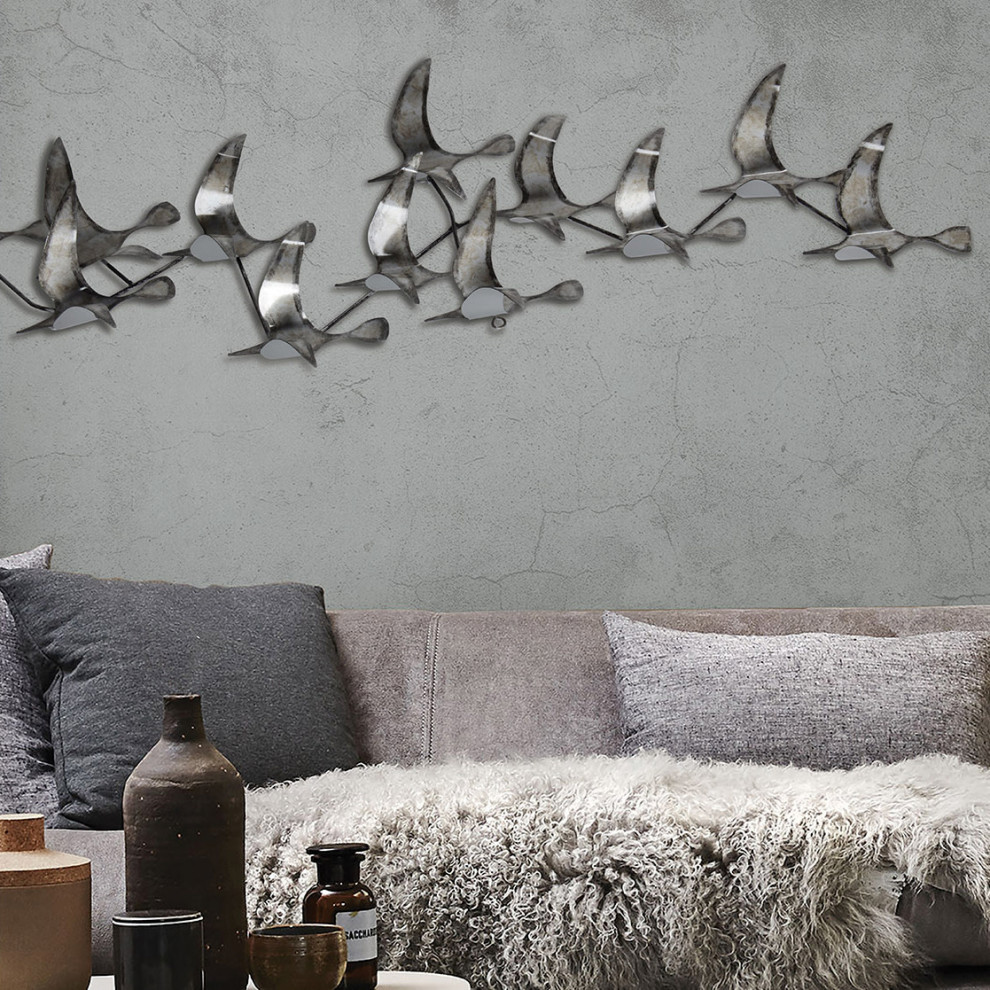 Ren Wil STA470 Murmuration 42"W Flock of Birds Metal Wall Art - Gray