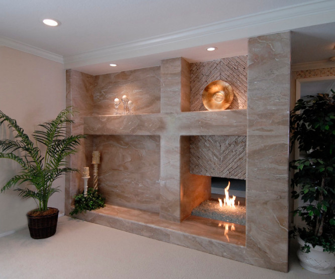 Dana Point Custom Marble Fireplace & Wall