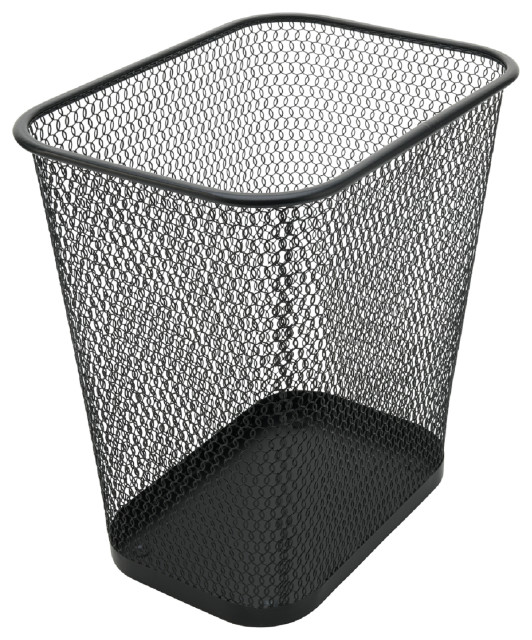 Steel Mesh Rectangular Open Top Waste Basket Bin, Black,  8"x12"x12"