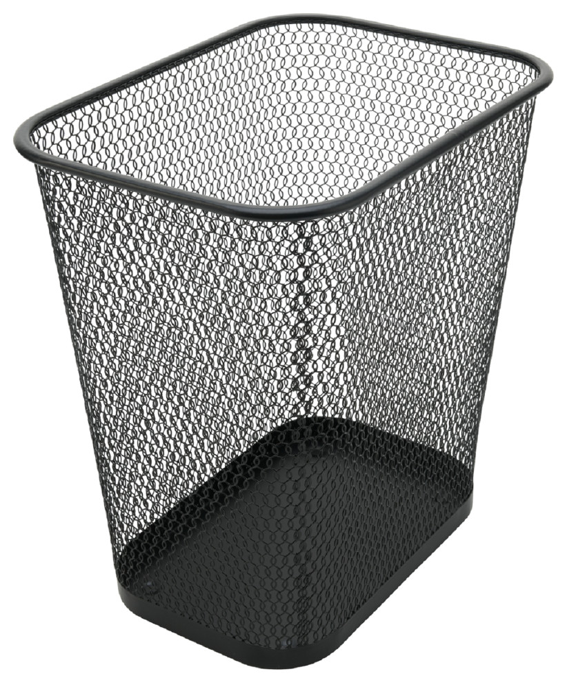 Steel Mesh Rectangular Open Top Waste Basket Bin, Black, 8"x12"x12