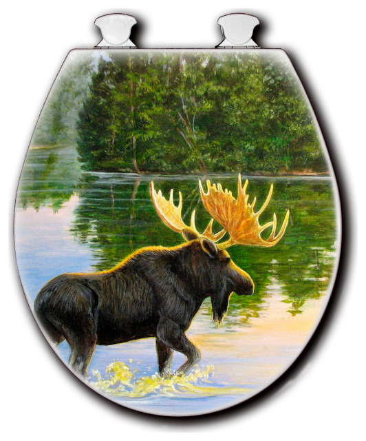 White Toilet Seat, Lake Moose Rustic Toilet Seats by WGIGALLERY