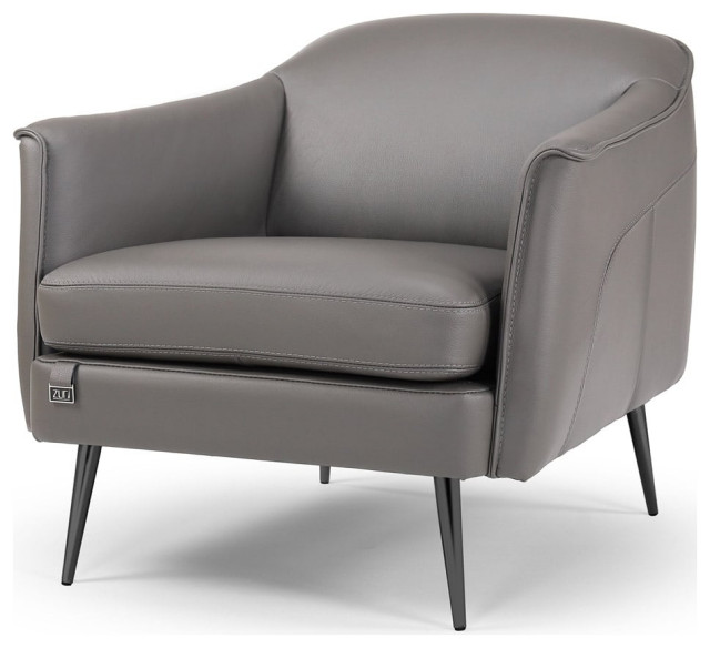 Renata Slate Lounge Chair with Black Steel Legs and Top Grain Leather