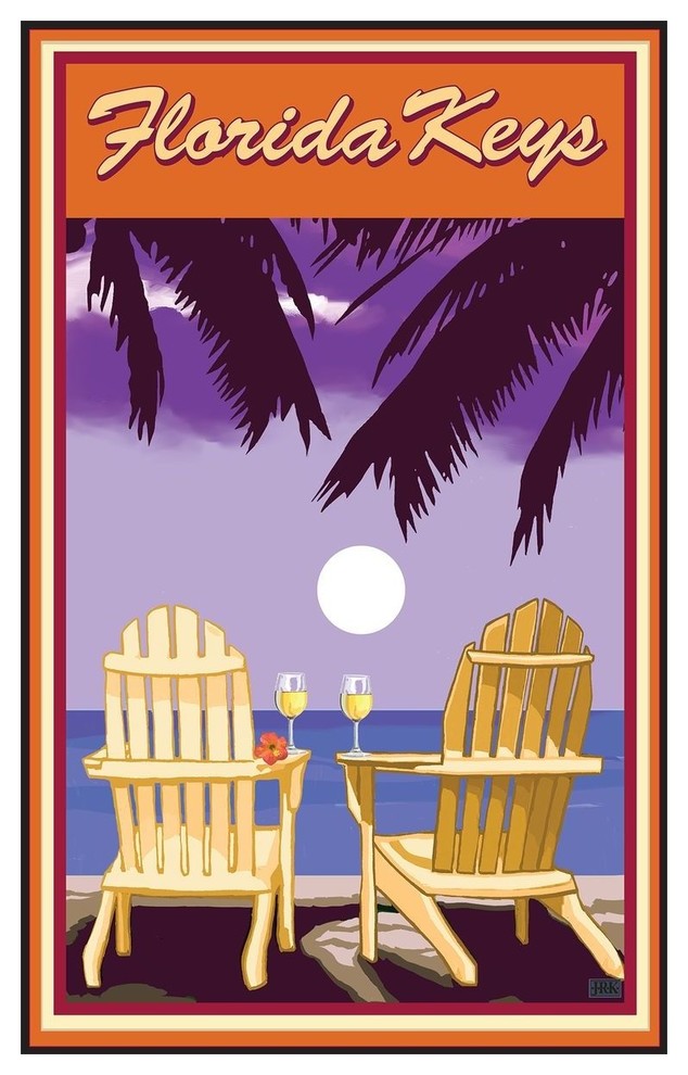 by Artist Joanne Kollman Florida Keys Adirondack Chairs Art Print, 24"x36" Contemporary Fine