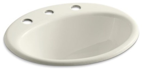 Kohler Farmington Drop-In Bathroom Sink with 8" Widespread Faucet Holes, Biscuit