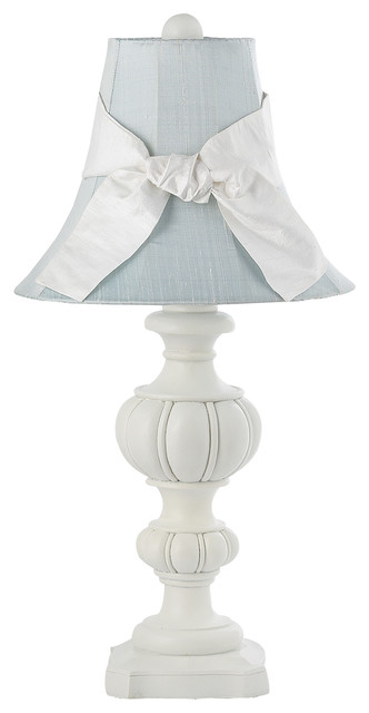 White Urn Lamp With Blue Bell Shade