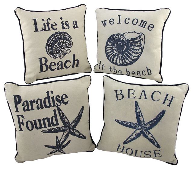 Set Of 4 Nautical Seashell Beach Themed Accent Pillows Set Of 4 Nautical Seashell Beach Themed Accent Pillows