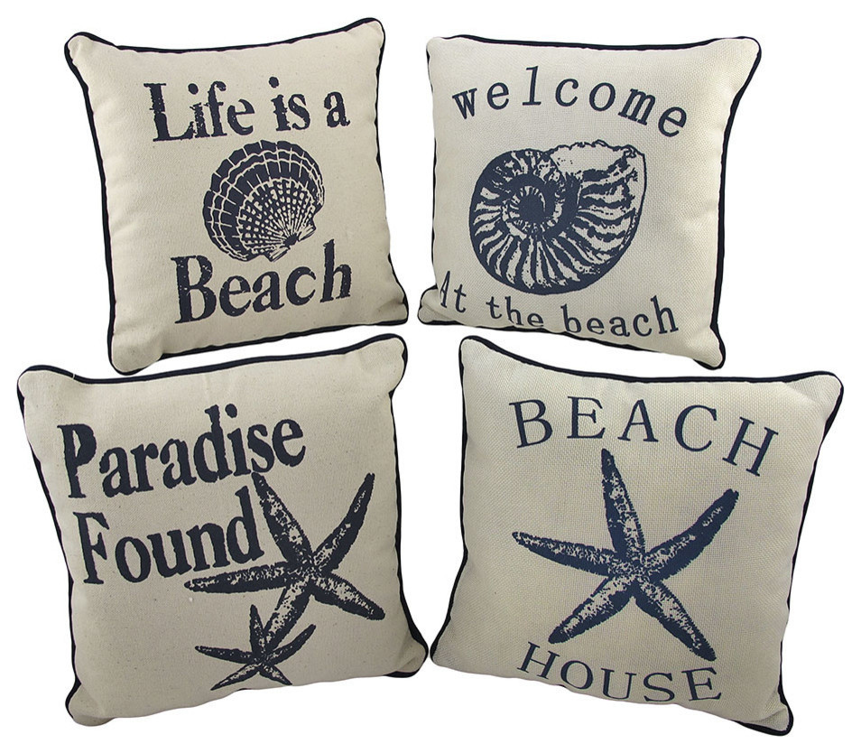 Set of 4 Nautical Seashell Beach Themed Accent Pillows
