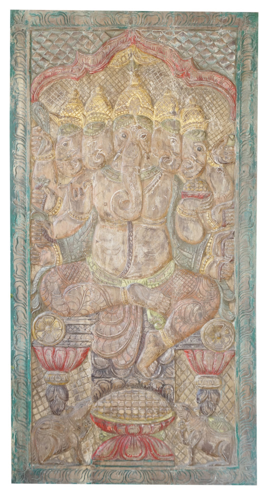 Consigned Vintage Panchmukhi Ganesha Wall Sculpture, Barn doors Custom Door