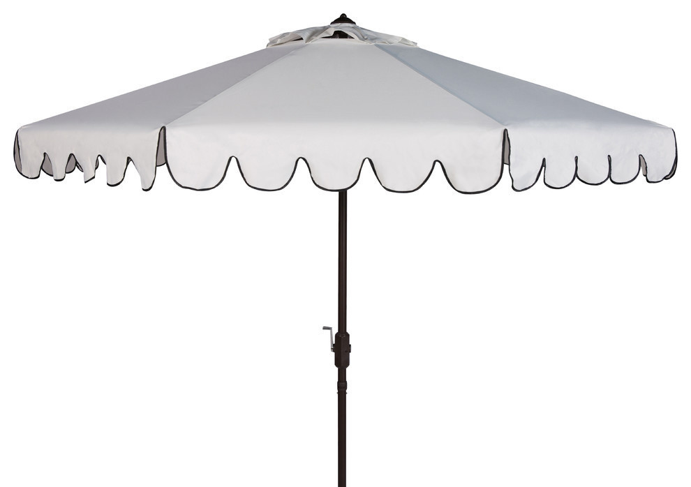 Safavieh Venice Single Scallop 9' Crank Umbrella, White/Black