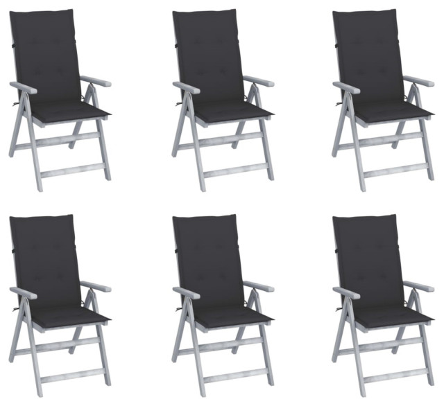 Vidaxl Garden Reclining Chairs, Set of 6, With Cushions Solid Acacia Wood Contemporary