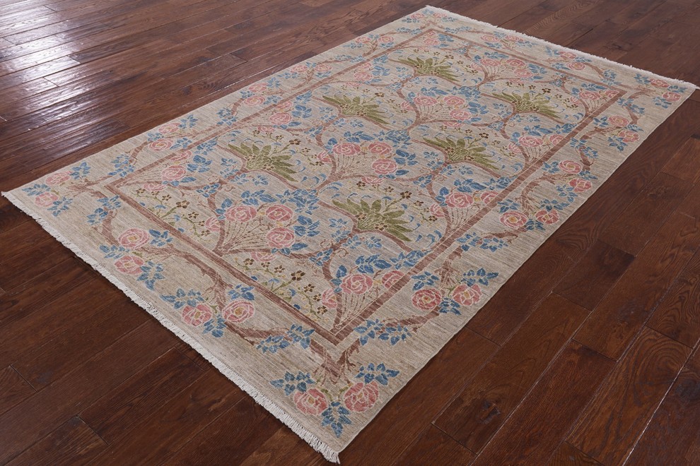 Hand Knotted Wool William Morris Area Rug 5'x8', Q1825, 5'0"x8'1" Craftsman Area Rugs by