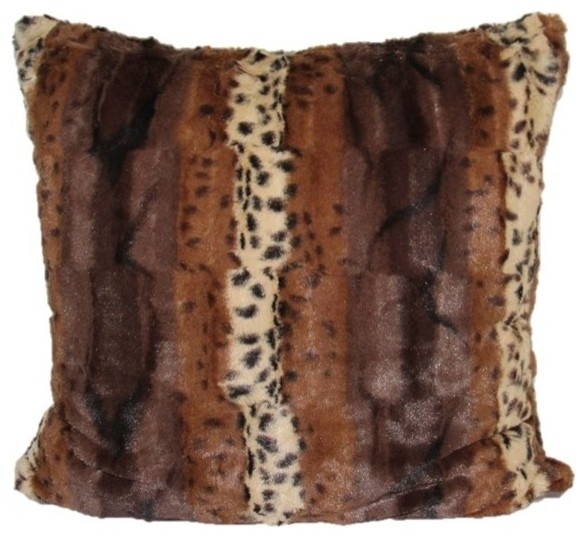 MODHome Leopard Faux Fur Animal Print Accent Pillow Cover Gold/Brown
